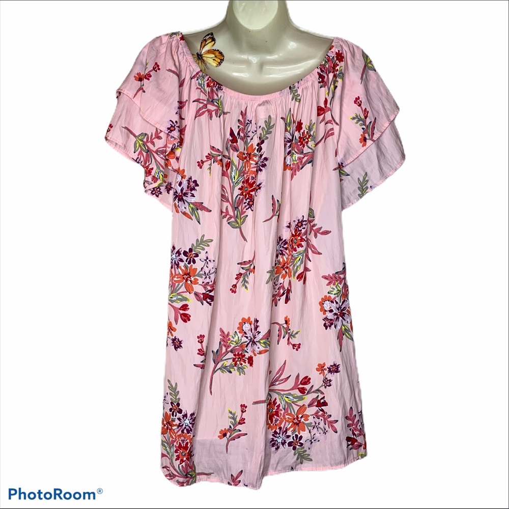 Terra & Sky Women’s Pink Floral Off Shoulder Top size 1X